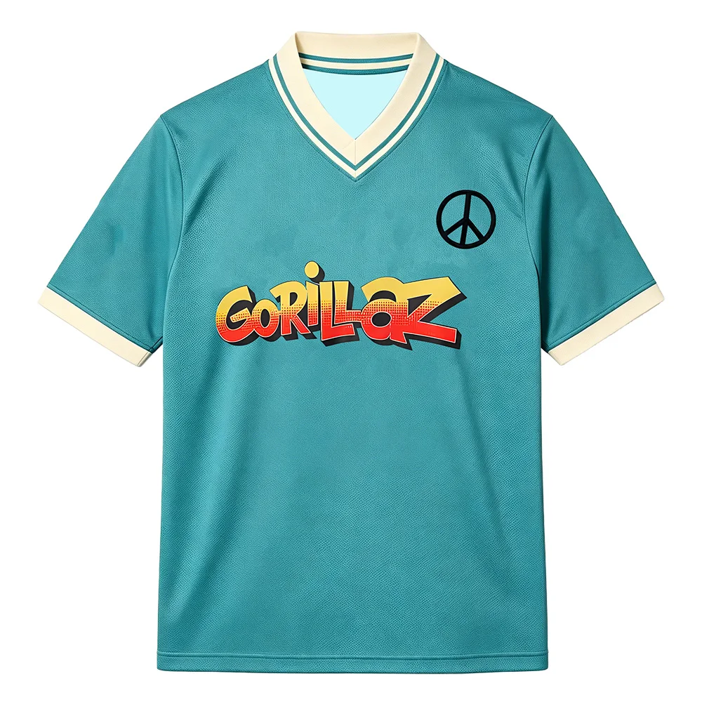 Фото Футболка Gorillazs FC Soocer Jersey Albums The Mountain Mesh, женская и мужская, свободного кроя, повседневная, дышащая, с V-образным вырезом, с коротким рукавом №4