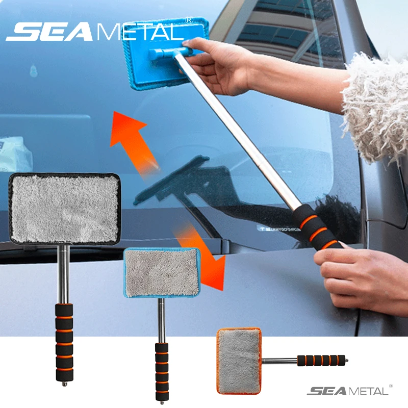 SEAMETAL Car Windshield Glass Cleaner Microfiber Car Window Cleaning Brush Extendable Handle Interior Exterior Car Wash Tools