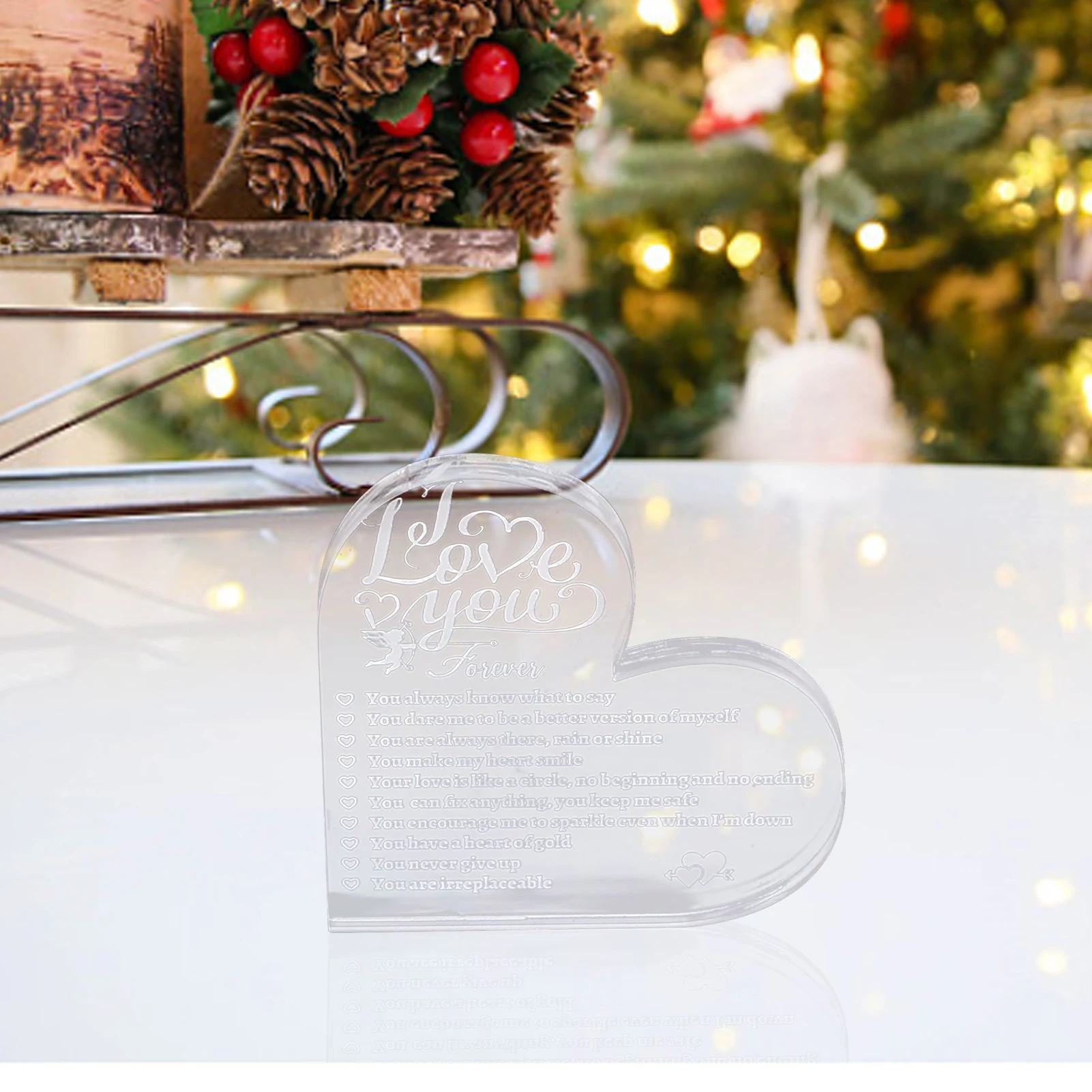 

Acrylic Home Ornaments Christmas Ornaments Heart Shaped Decoration Valentine's Day Gift Table Decor Family Sign For Home Kitchen