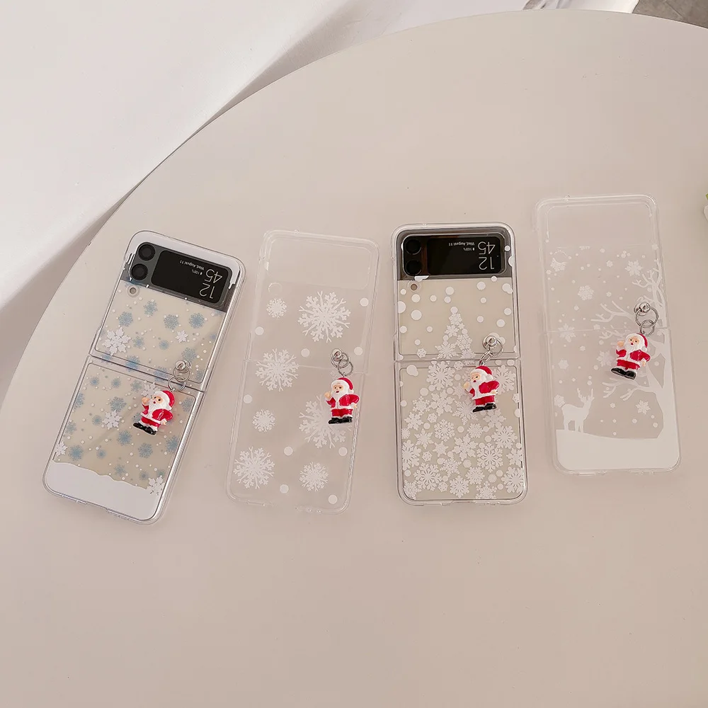 

For Samsung Z Flip 4 Case Christmas Snowflake Transparent Fold Phone Case For Samsung Z Flip 3 Flip3 Shockproof Hard Back cover