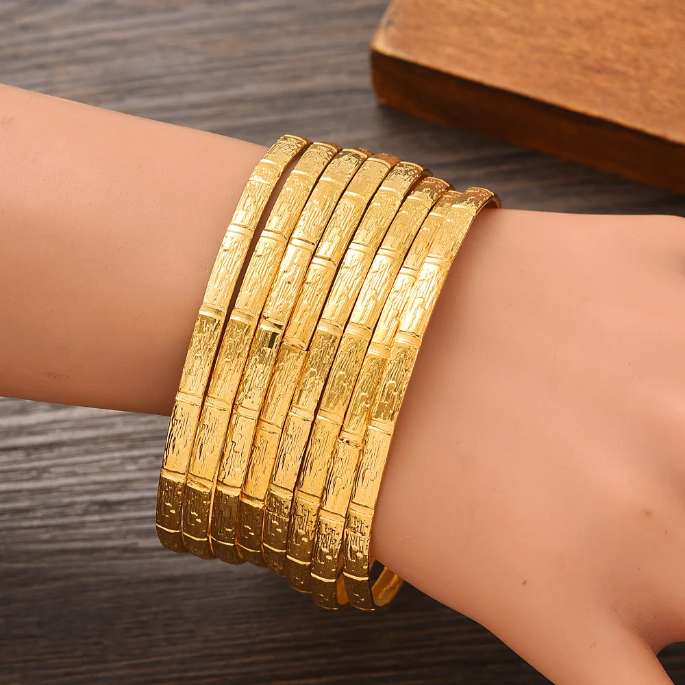 

68MM 24K Gold Color Ethiopian Wave Dubai Trendy Wedding Bangle for Women Arab African Bracelet Jewelry Middle East Gifts