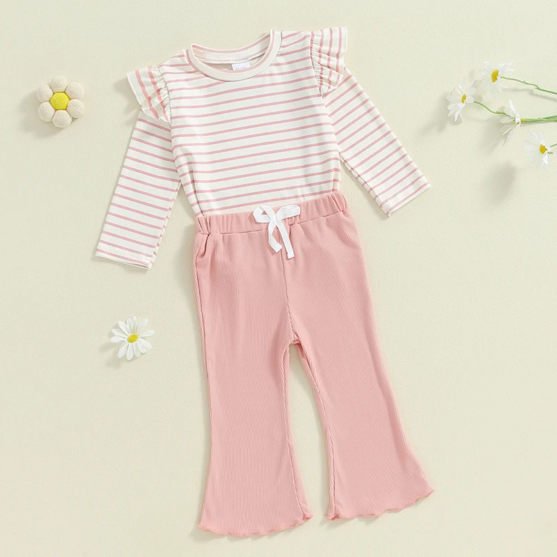Комплект одежды Honganda для маленьких девочек 2 шт. в полоску с длинным рукавом