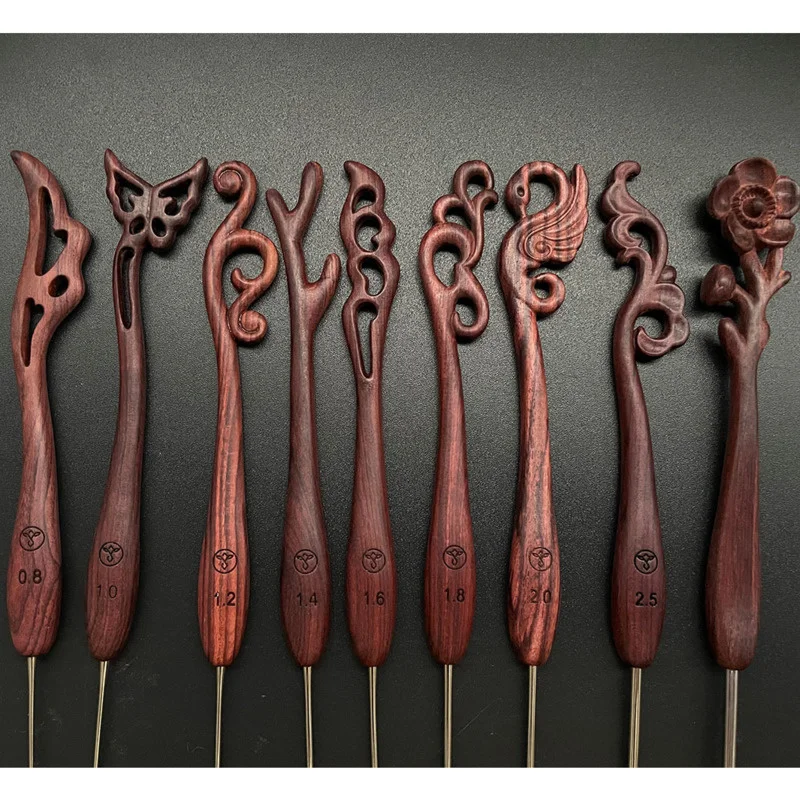

Крючки для вязания Huanghuali, деревянная скульптура, ручка из нержавеющей стали, крючковая головка, вязальные спицы для рукоделия, свитер