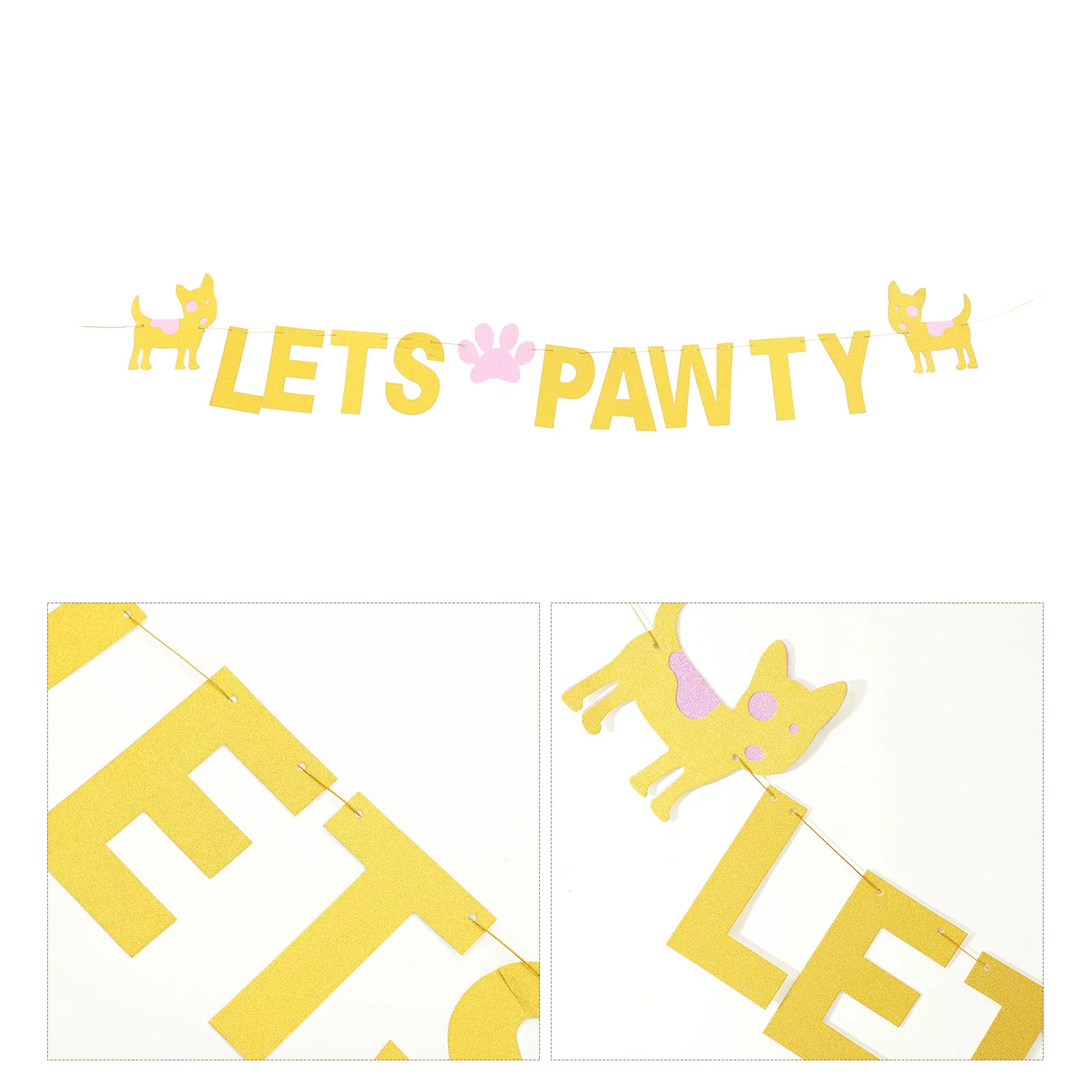 

Birthday Banner Pawty Party Dog Lets Pet S Decorations Let Supplies Garland Sign Decor Cat Happyglitter Kitten Bunting Paw