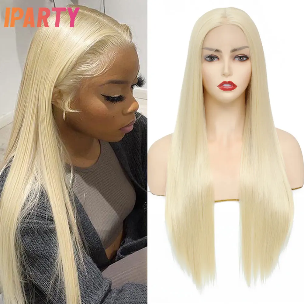 Synthetic Middle Part Lace Front Wig With Baby Hair 26 Inches Heat Resistant Hair Long Straight Wig For Women Daily