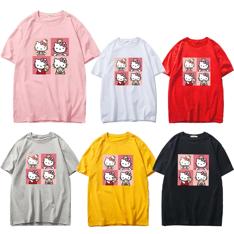 

Hello KT Sanrioed kawaii cartoon cotton print short loose sleeves Kitty T-shirt short sleeves girlfriend holiday giftcouple
