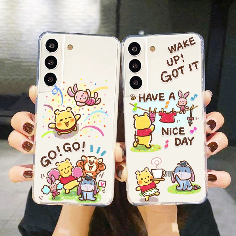 

Cute winnie the pooh childhood For Samsung S22 S21 S20 FE Ultra Pro Lite S10 5G S10E S9 S8 Plus S7 Transparent TPU Phone Case