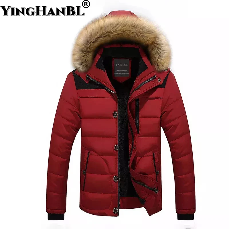 

2022 Men Winter Jacket Coats Fur Collar Hooded Parka Down Jackets Outerwear Thick Mens Warm Overcoat Wool Liner Coat Plus Size