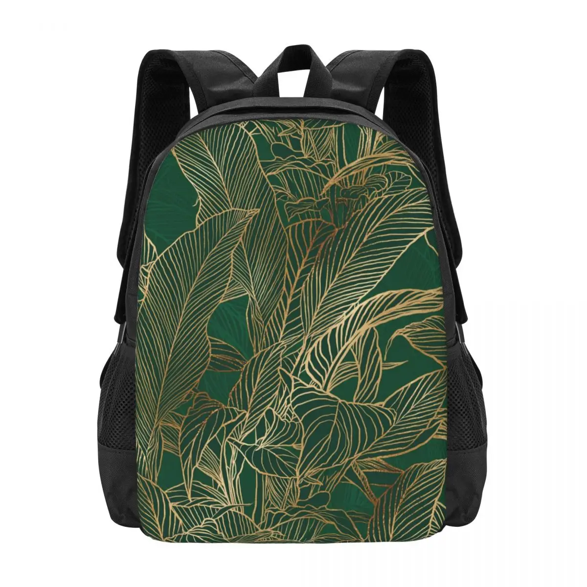 

Plants Design Backpack Green Gold Leaves Novelty Backpacks Girl Camping Soft School Bags Colorful Rucksack
