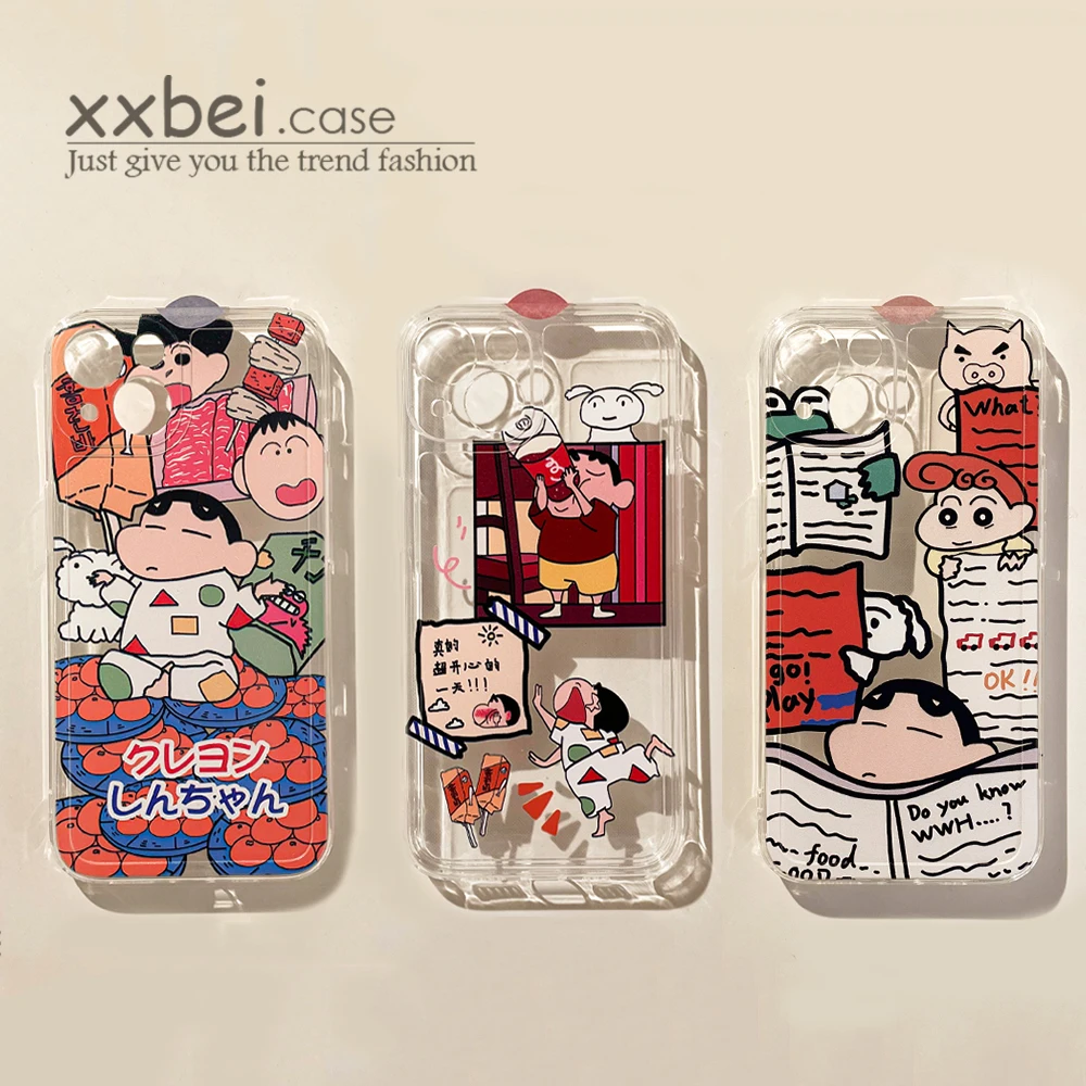 

Bandai Cute Crayon Shin-Chan Transparent Phone Case For IPhone 13 12 Mini 11 Pro Max Xs X Xr 8 7 6 Plus Creative Stitching Funda