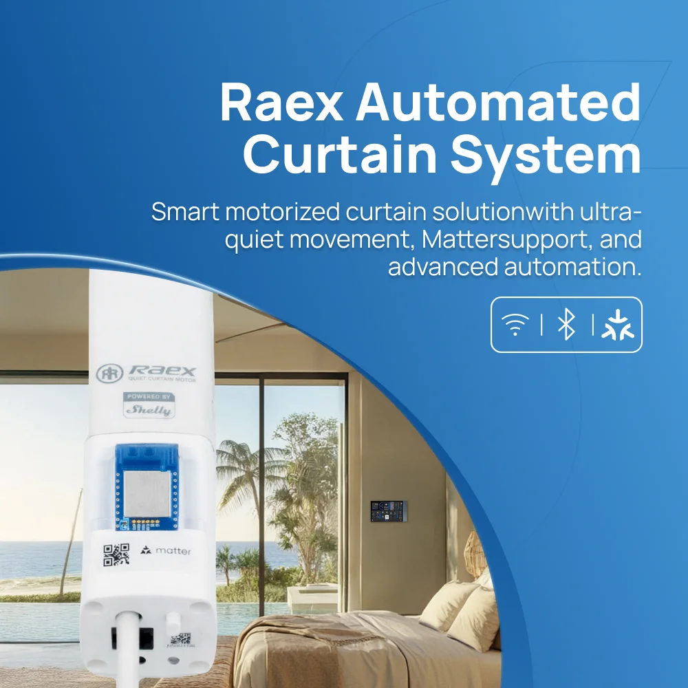 Фото Автоматизированная система штор Raex Matter на базе умного Wi-Fi-мотора Shelly Smart с поддержкой HomeKit, Alexa, Google Home №3