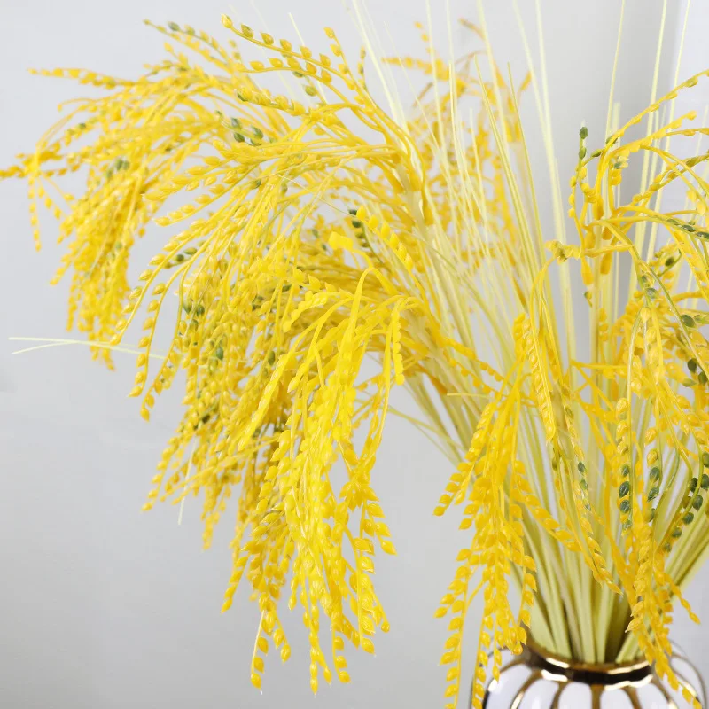 Simulation Dry Rice Spike Bouquet Fake Golden Rice Artificial Plant Plastic Rice Spike Diy Wedding Party Home Vase Decoration