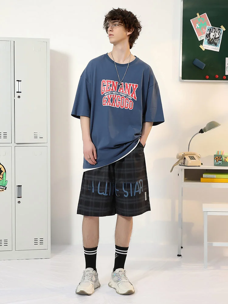 Шорты Genanx мужские с молнией модные брендовые прямые свободные штаны в клетку