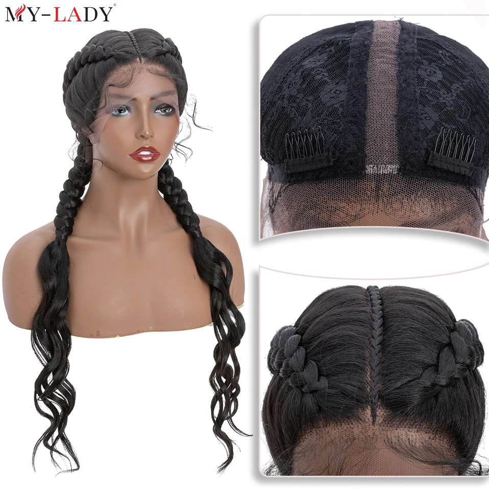 My-Lady Synthetic Wig Braids Lace Front Wig With African Braid Lace Frontal Cornrow Braid Afro Wig 26'' Brazilian Braiding Wig