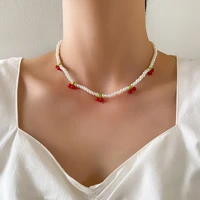 new fashion retro pearl necklaces necklace for womens girls smiple cherry collarbone chains sweet cute jewelry accessories gifts