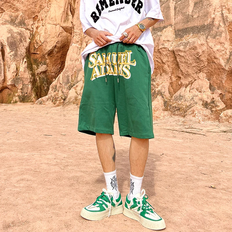 

Color Letter Print Elastic Wasit Terrt Sport Casua Shorts for Men and Women Wide Leg Streetwear Oversized Five Point Pants