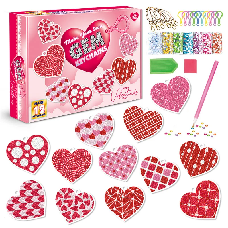 

12Pcs DIY Valentine's Diamond Painting Keychain Love Heart Cartoon Diamond Embroidery Mosaic Keyring Woman Bag Pendant DecorGift