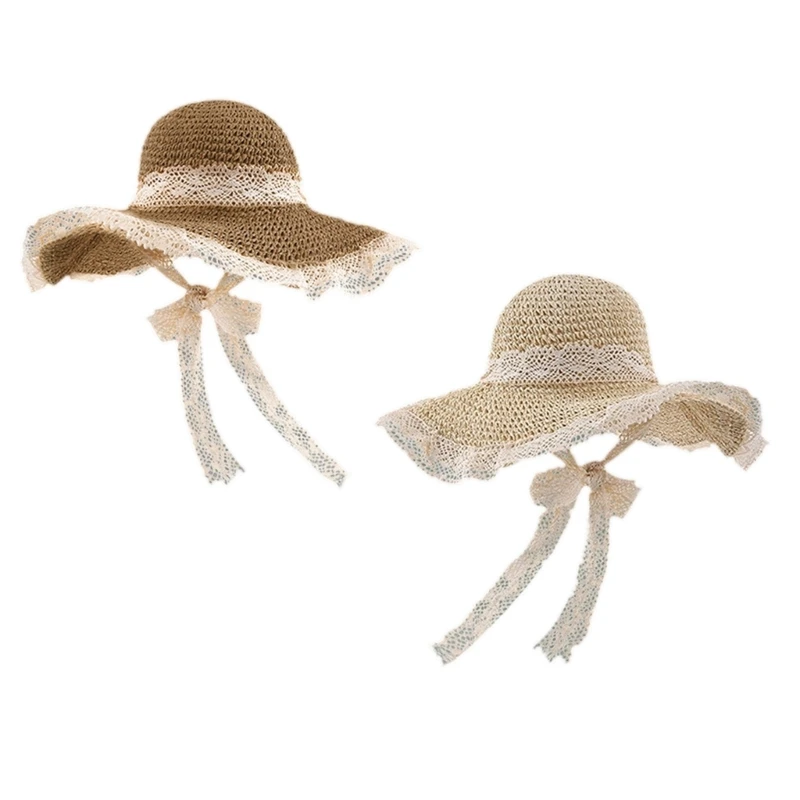 

L93F Straw Beach Hat With Strap Big Floppy Hat for Women Wide Brim Straw Hat