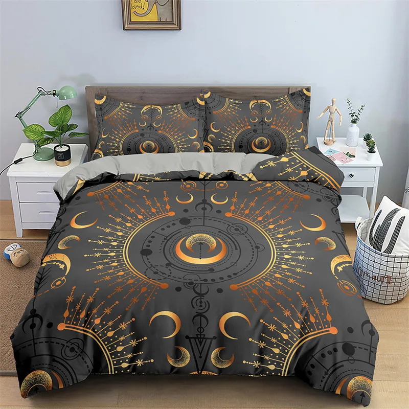 

Bedding Set Microfiber Astrology Astrology Full King Size For Girls Women Adult Sun and Moon Duvet Cover Bohemian Style Galaxy