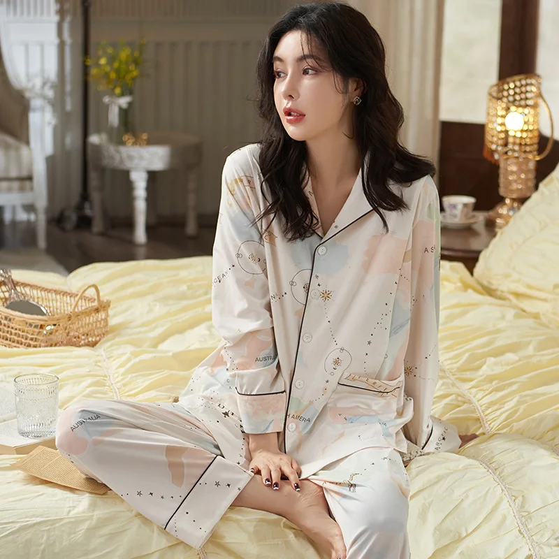 

6535 Cotton Maternity Nursing Sleepwear Sets Cartoon Printed Pajamas Suits Clothes for Pregnant Women Autumn Pregnancy Home Wear