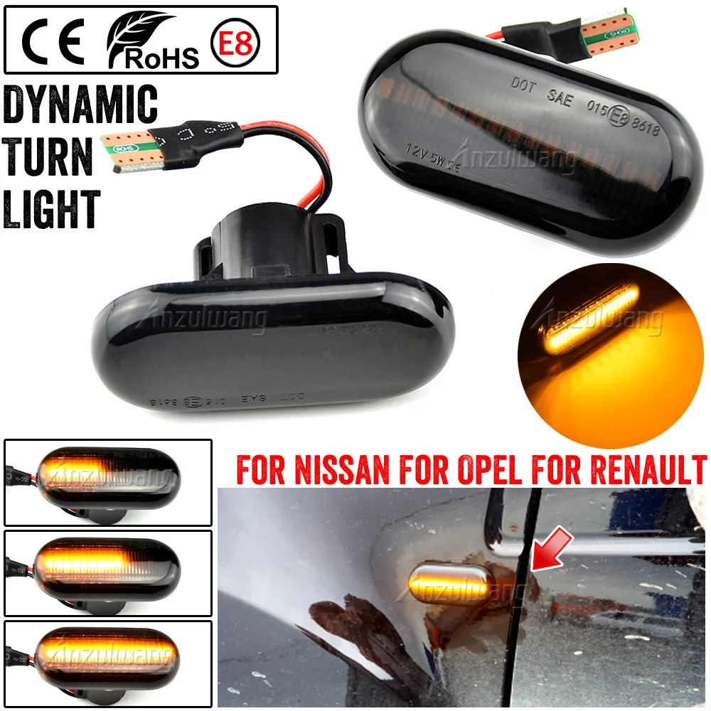 

2x Led Dynamic Turn Signal Lights Side Marker For Renault Clio Trafic Kangoo Twigo Dacia Logan Duster Nissan Interstar Primastar