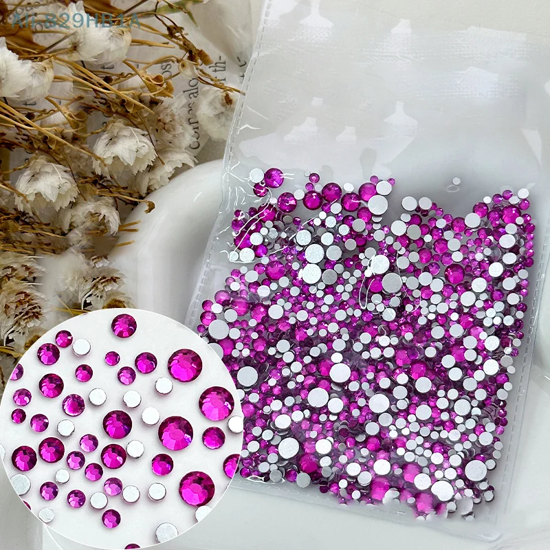 1440 шт. круглые блестящие стразы без горячей фиксации для маникюра серебряные с