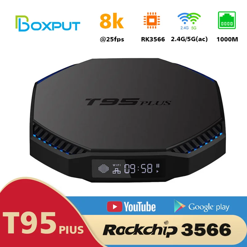 

T95 PLUS RK3566 Android 11 TV BOX DDR4 8GB RAM 128GB ROM 2.4G/5G Dual WIFI BT 8K decode USB3.0 1000M LAN 4K Youtube Set Top Box