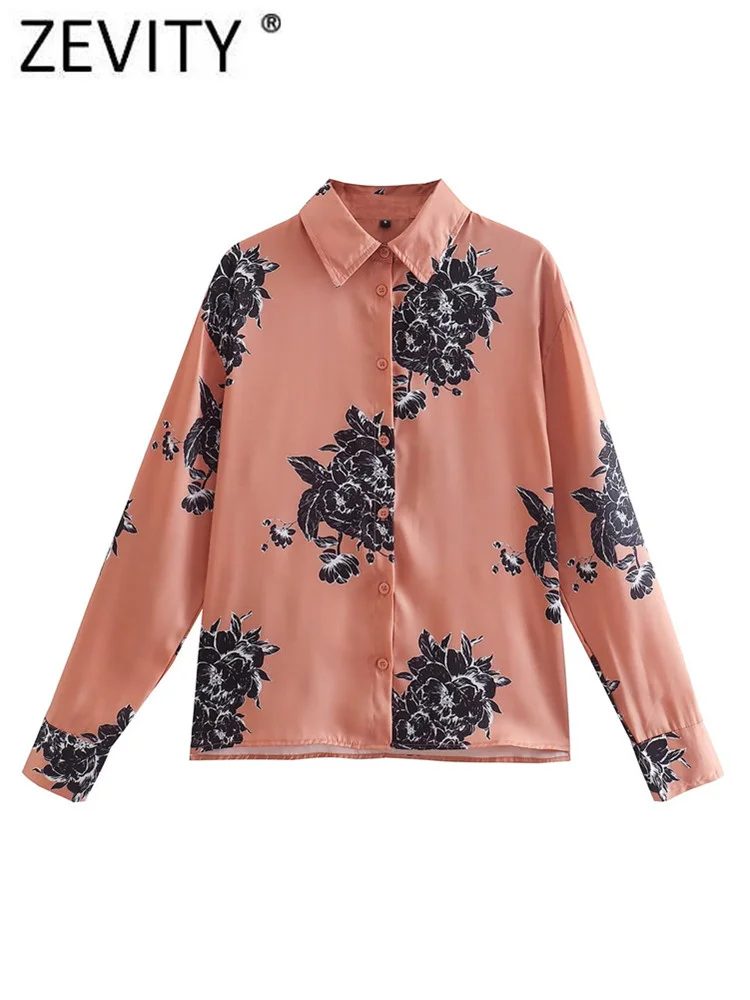 Zevity Women Vintage Floral Print Casual Smock Blouse Office Lady Long Sleeve Breasted Business Shirt Chic Blusas Tops LS1725