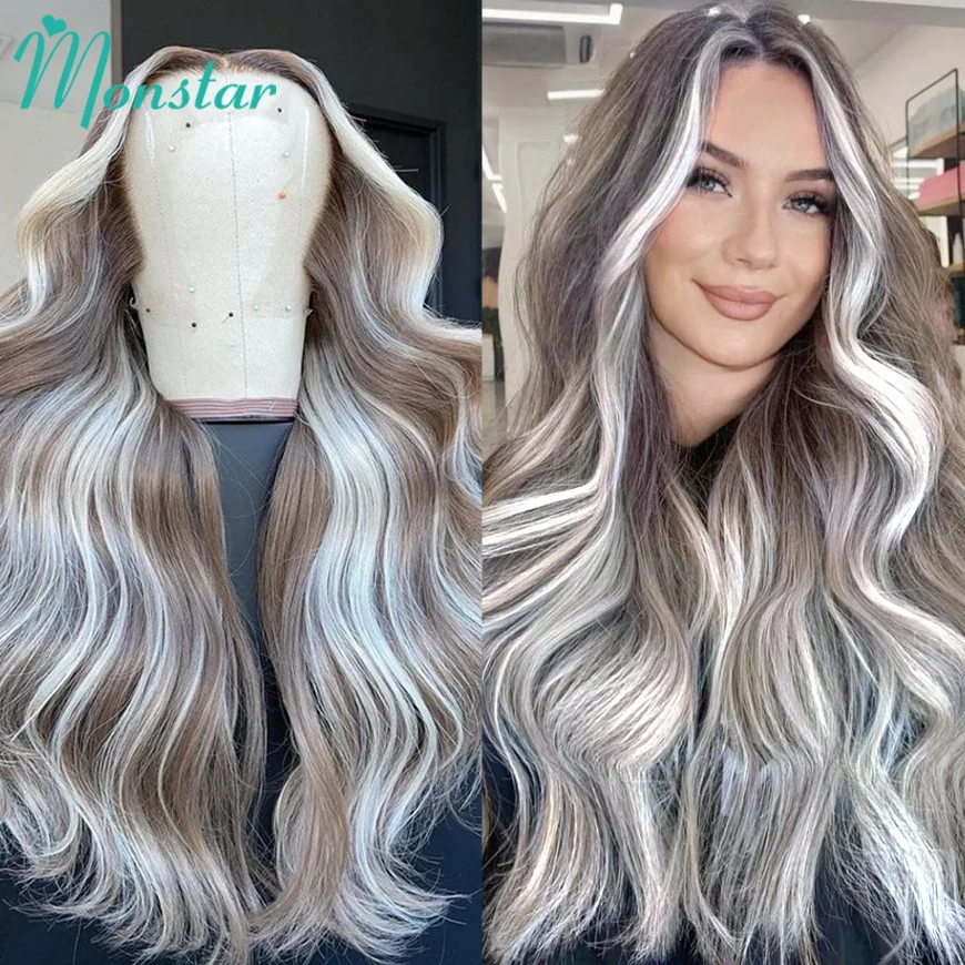 Парик в виде светлой золы 13x6 парик с фронтальной шнуровкой из выделяющихся