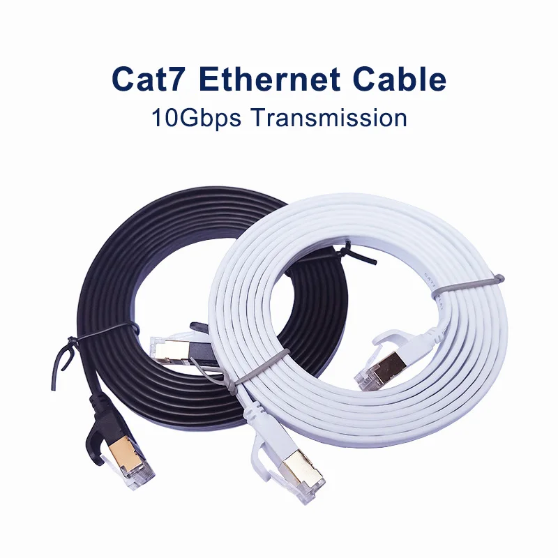 White Black Cat7 Flat Cable Ethernet Cat 8 20m 7 RJ45 Network Cable Cat8 Patch Cord for Router Modem RJ 45 Lan Cable High Speed