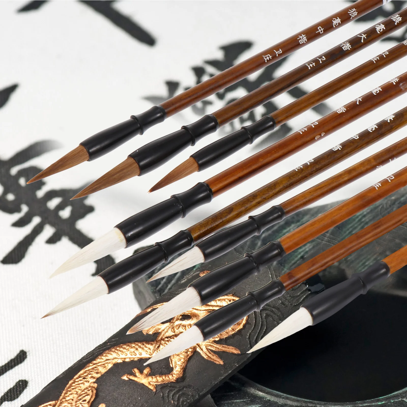 

9Pcs Writing Brush, Chinese Calligraphy Brush Sumi Brush Writing Drawing Watercolor Ink Brushes Chinese Painting Brush for