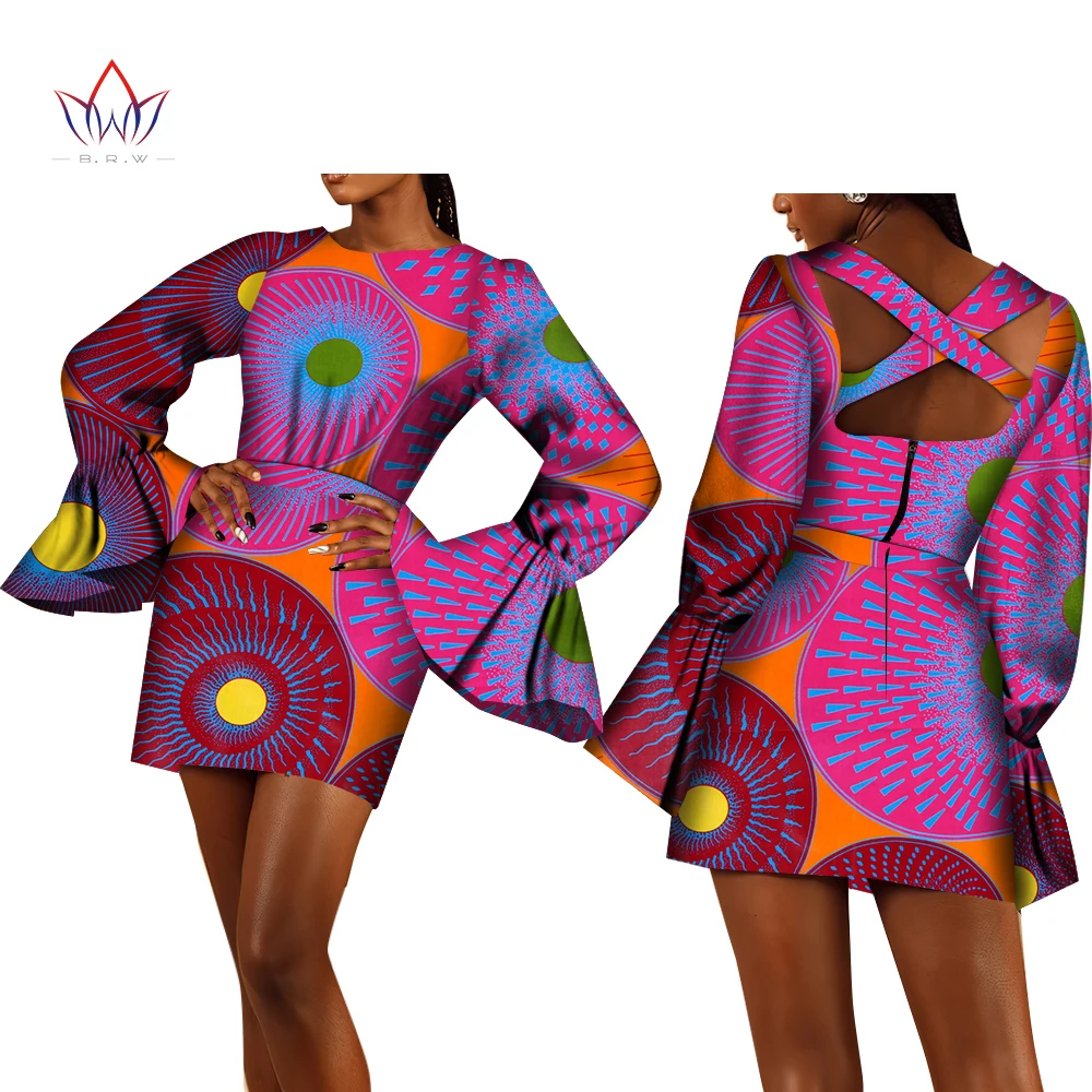 BintaRealWax Mini Dresses for Women Backless Sexy African Traditional Clothing Plus Size Customized Size Clothes WY9796