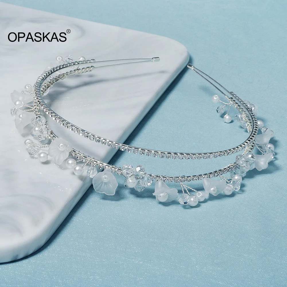 

Flower Hairband Wedding Hair Accessories for Women Beaded Pearl Rhinestone Daily Wear Headbands Bridal Prom Hair Jewelry