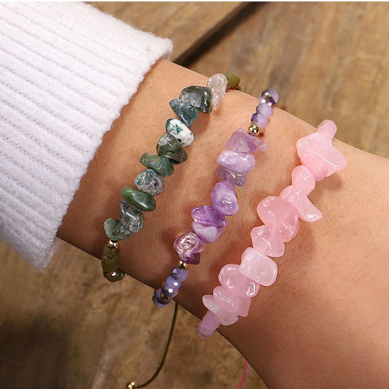 

Adjustable Irregular Natural Gem Stone Bracelet Chakra Lazuli Reiki Yoga Amethyst Quzrtz Beads Bracelets&Bangles Women Jewelry