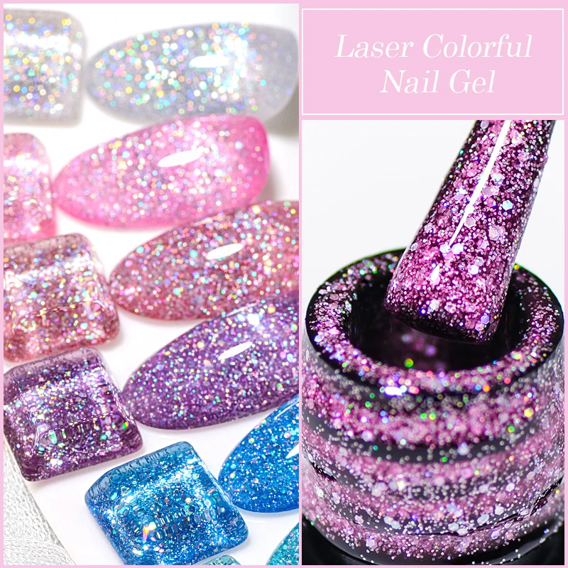 

MEET ACROSS 7ml Holographic Glitter Gel Nail Polish Spring Color Sparkling Sequins Soak Off UV LED Varnish Nail Art Decoration