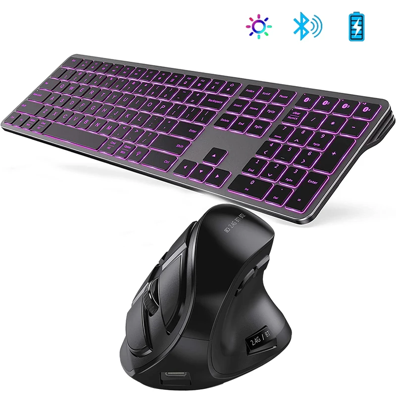 MOfi Backlit Bluetooth Keyboard for Windows & Mac OS Multi-Device Rechargeable Keyboard and Mouse Comb Wireless Keyboard Set