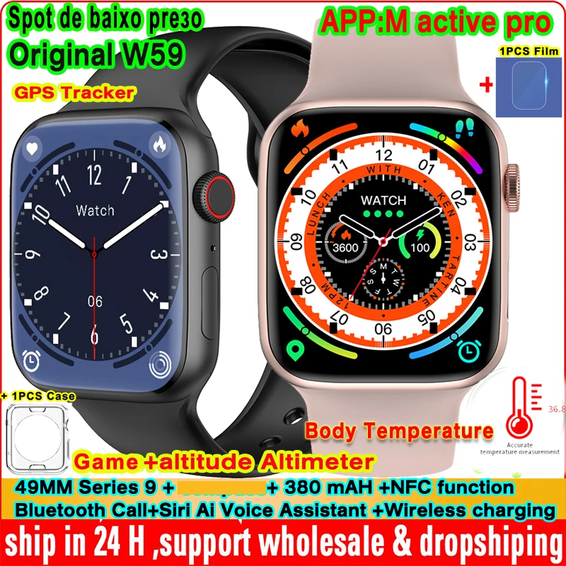 

Original W59 Smart Watch Series 9 Body Temperature NFC Altitude GPS Tracker Bluetooth Call Siri iwo Smartwatch Upgrade Of W58