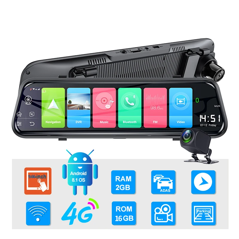 

Видеорегистратор автомобильный, 4G, Android 8,1, GPS-навигация, ADAS, Full HD 1080P, Wi-Fi, BT