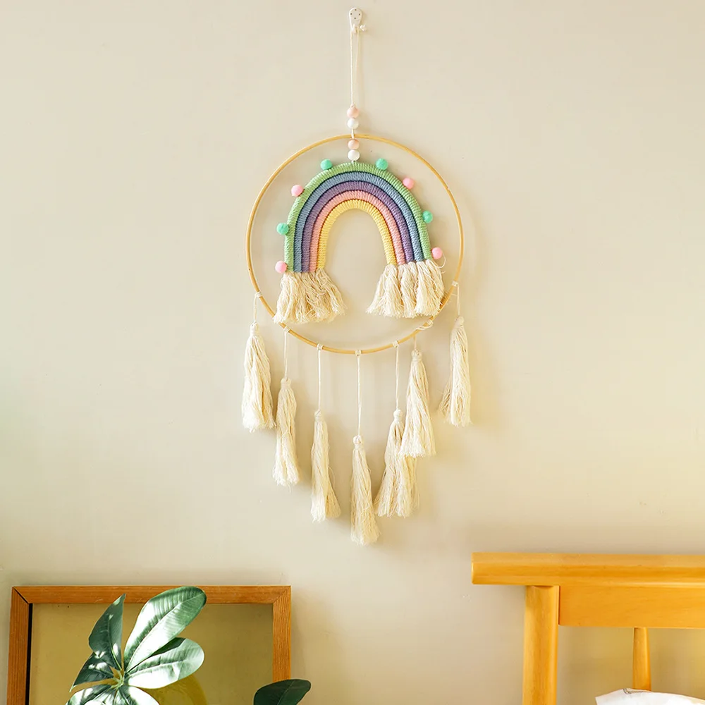 

Woven Tassels Rainbow Tapestry Hand-Woven Hanging Decoration Wall Hanging Photo Prop Wall Ornaments for Kids Nursery Room Decor