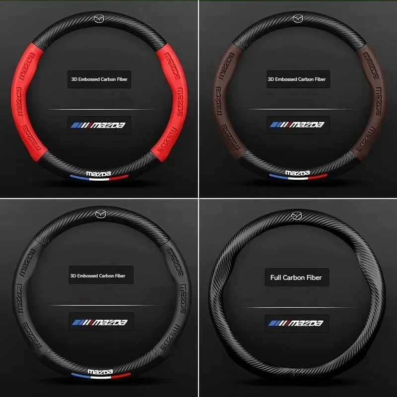 Фото Для Mazda 2 3 5 6 CX-4 CX-5 CX-7 CX-8 CX-30 CX-50 MX5 Miata RX-7 RX-8 Axela Atenza Автомобильный кожаный чехол на руль из углеродного волокна №5