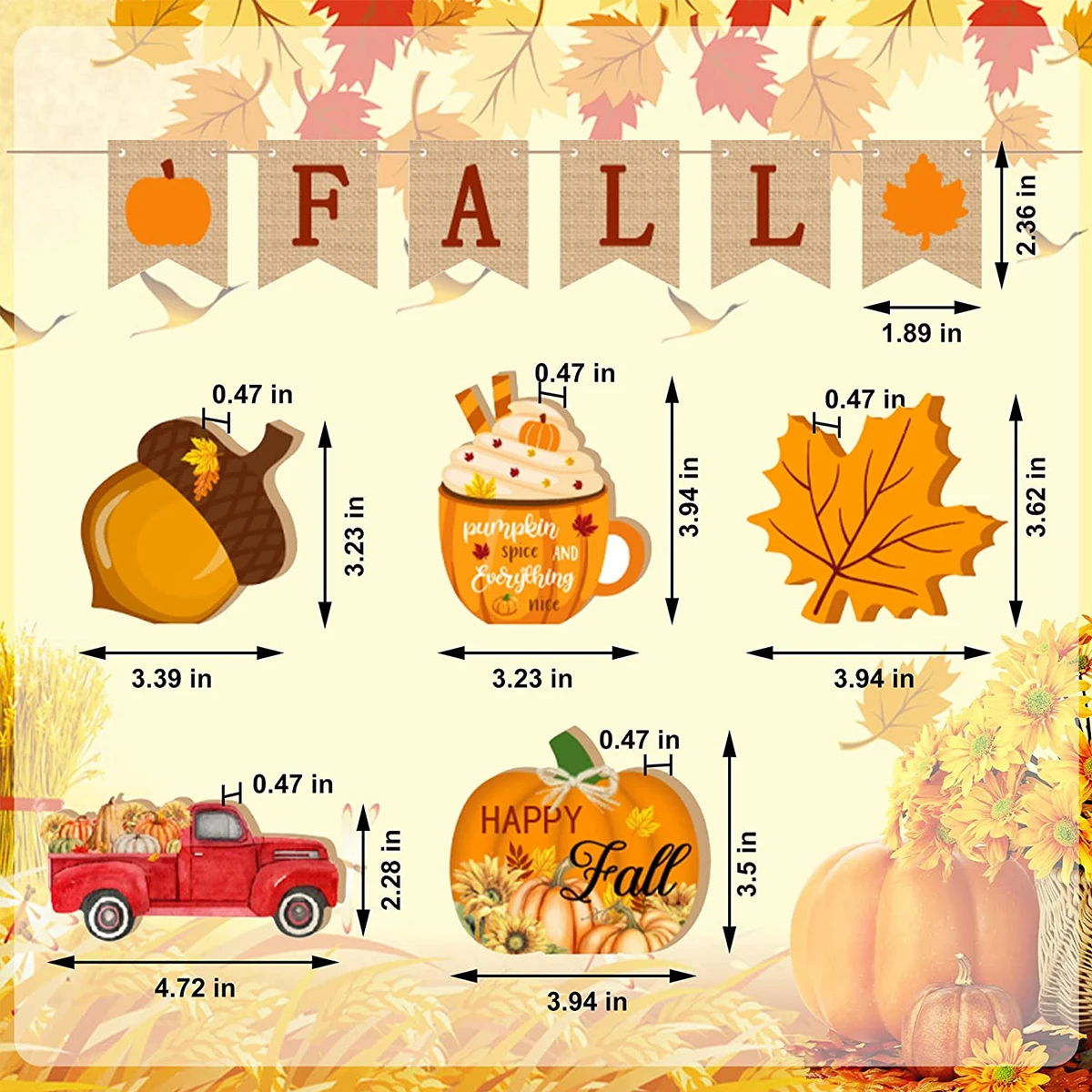 12pcs Fall Tiered Tray Decor Mini Fall Banner Acorn Maple Leaf Autumn Truck Ice Cream Pumpkin Wooden Ornaments Farmhouse images - 6