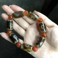 hot selling natural hand carve baranglet tibetan nine eyed dzi beads chalcedony bracelet fashion jewelry men women luck gifts