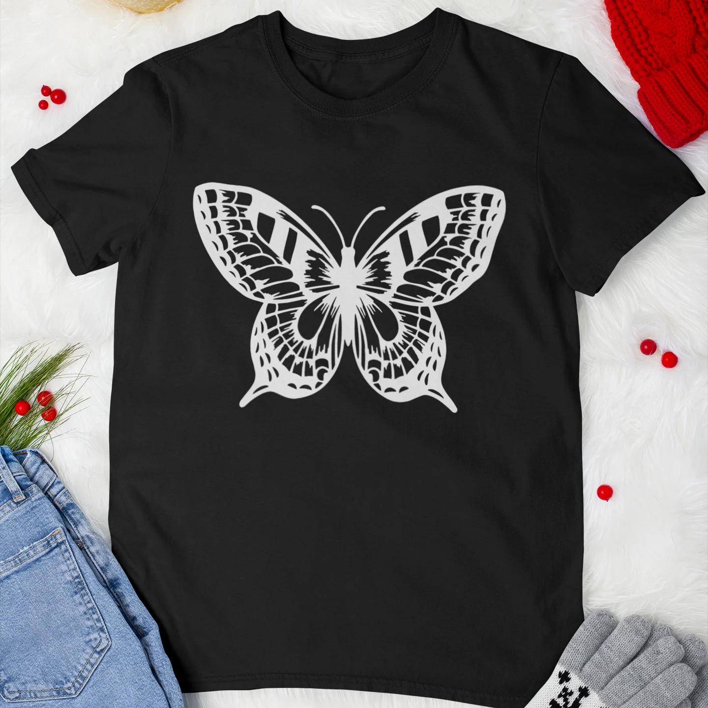 

Butterfly Pattern High-end Design Women Fashion T-shirts Printing Tops Simple Style Casual All-match Short-sleeve Women Clothing