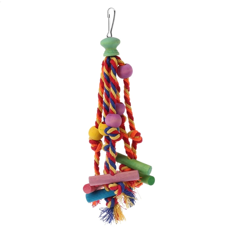 

Bird Chew Toys Colorful Wood Beads Swing Cotton Rope Pecking Toy for Parrot