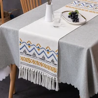 printed tassel table runner hand knotted cotton woven cupboard cover bohemia dining table banner