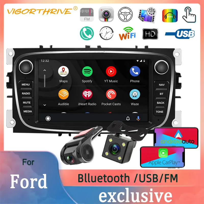 

Мультимедийный проигрыватель, Wi-Fi, Android 9,0, аудио, встроенный Carplay 2 Din, 7 дюймов, GPS, автомобильное радио 1 + 16 ГБ для Ford/Focus/S-Max/Mondeo 9/GalaxyC-Max
