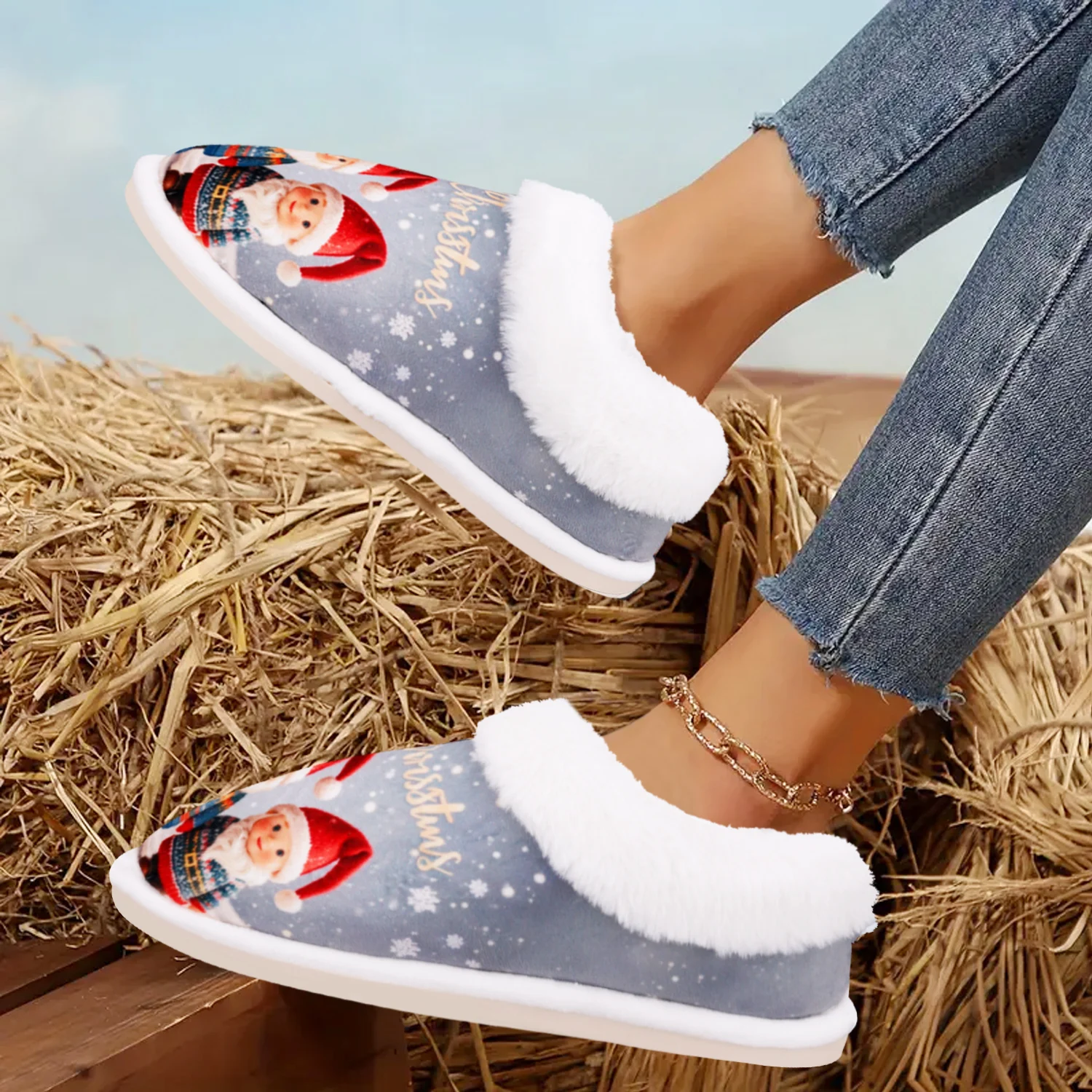 Рождественский подарок милые домашние/наружные тапочки Санта-Клауса домашние из