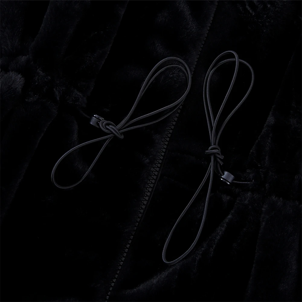 KEYANKETIAN Women's Faux Fur Coat New fall/winter drawstring waist design stand-up collar black warm faux fur zipper jacket