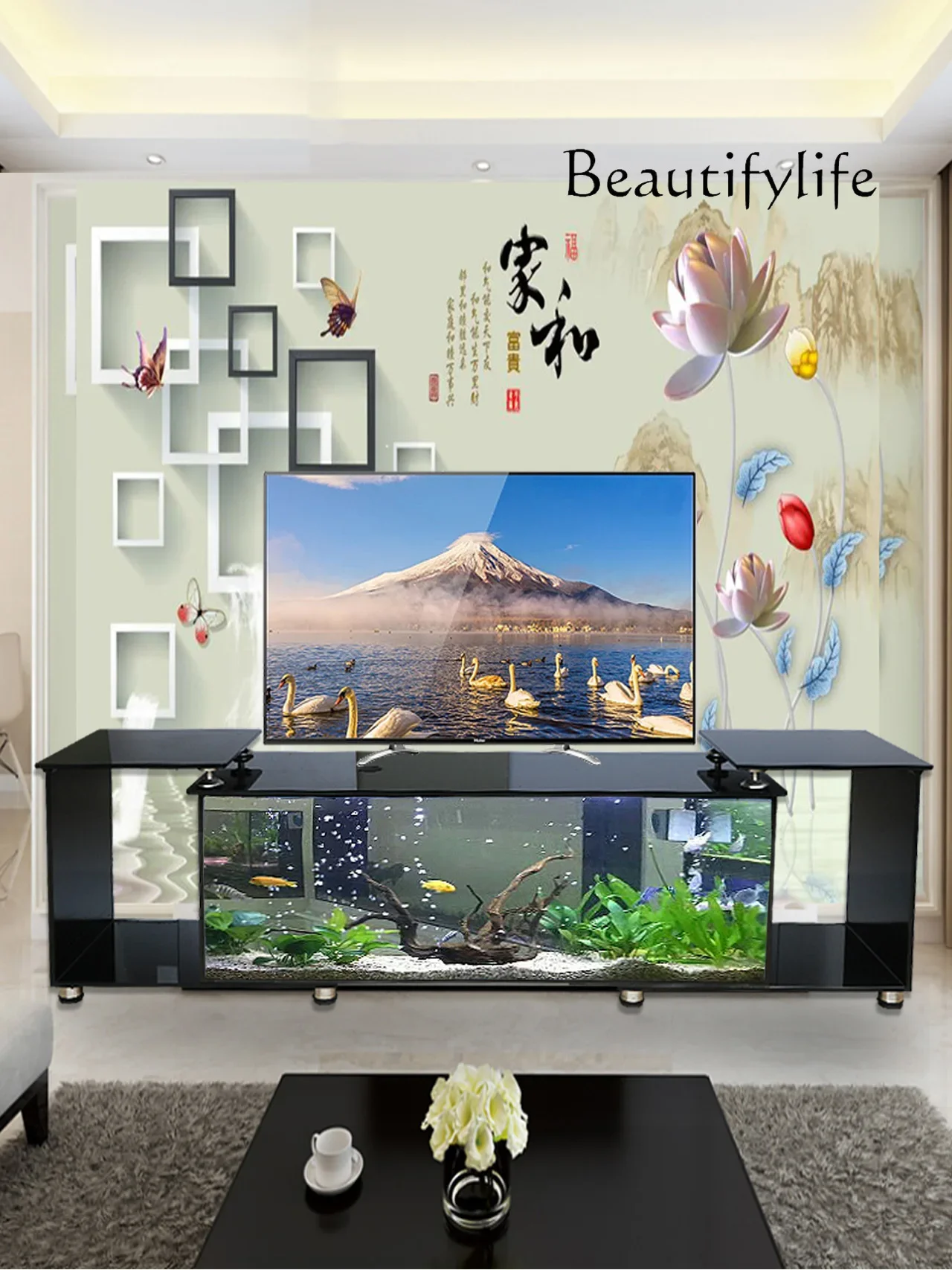 N ТВ-шкаф для аквариума домашний фон гостиной экологический супер белый большой