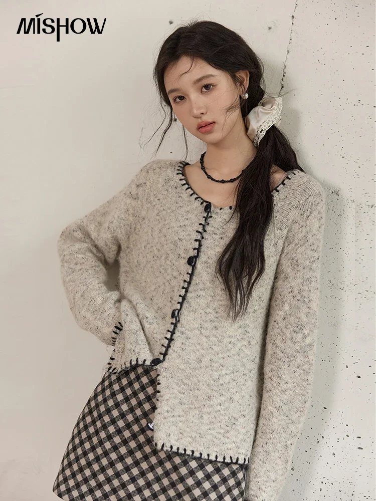 MISHOW шерстяной вязаный кардиган винтажный однобортный свитер с круглым вырезом